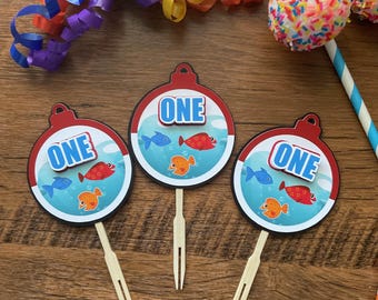 Oh fish ally "ONE" cupcake toppers. Match cake topper or use separate.