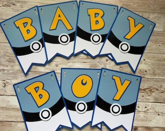 Pokemon Baby shower banner for boy or girl. Pink, Blue or Red