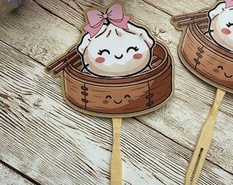 Dumpling Cupcake toppers Pink, For Birthday or Baby shower.