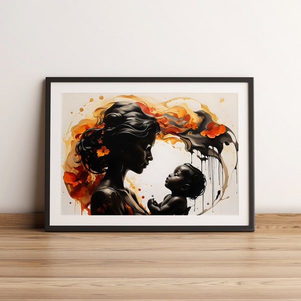 Mother’s Love Inkblot Art, Maternal Silhouette Digital Print, Child in Mother’s Arms Print, Mother's Day Gift, Mother's Day Art, Digital Art