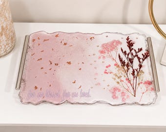 Gepersonaliseerde wastafel van hars | Sieraadblad met bloemen | Op maat gemaakt parfumbakje met gedroogde bloemen en parels
