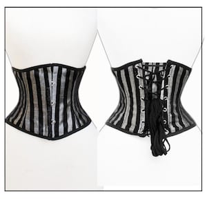 Waist corset corsage made of brocade black silver size 36~48