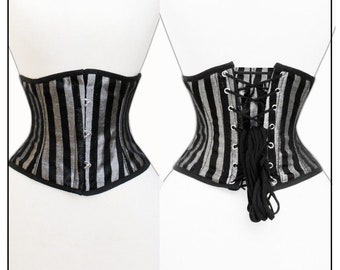 Waist corset corsage made of brocade black silver size 36~48