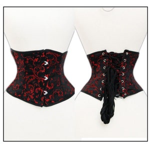 Waist corset made of brocade black red size 36~48