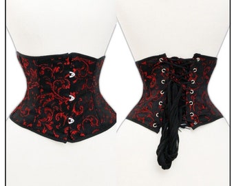 Waist corset made of brocade black red size 36~48