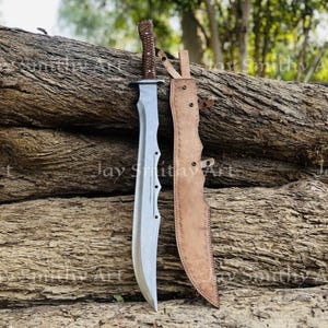 Hand Forged D2 Steel Machete, Leather Sheath, Personalized Camping Gift