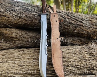 Machete de acero D2 forjado a mano, funda de cuero, regalo de camping personalizado