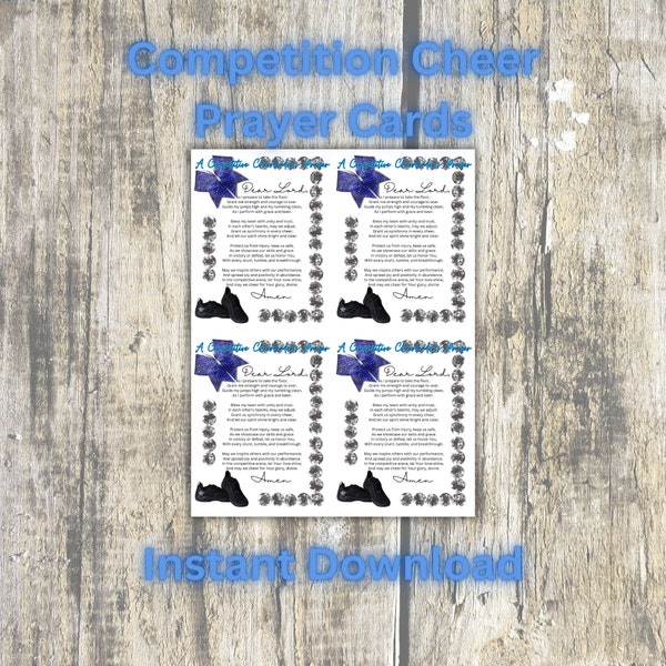 Blue Black Competition Cheer Gifts Printable, Cheerleader Athlete Prayer, Cheerleader Prayer Bag Tag Size Printable, Cheerleader Team Gift,