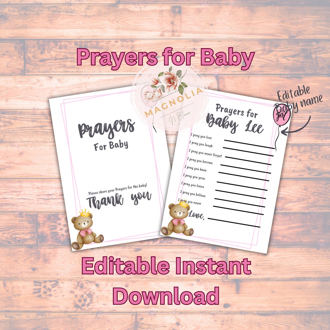 Prayers for Baby Sign &amp; Card Printable, Elegant Baby Shower DIY ...