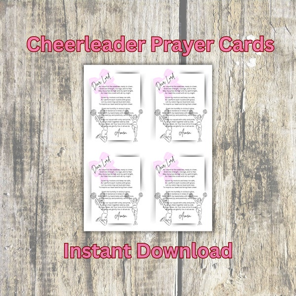 Cheer Gifts Printable, Cheerleader Athlete Prayer, Cheerleader Prayer Bag Tag Size Printable, Cheerleader Pregame Team Gift,