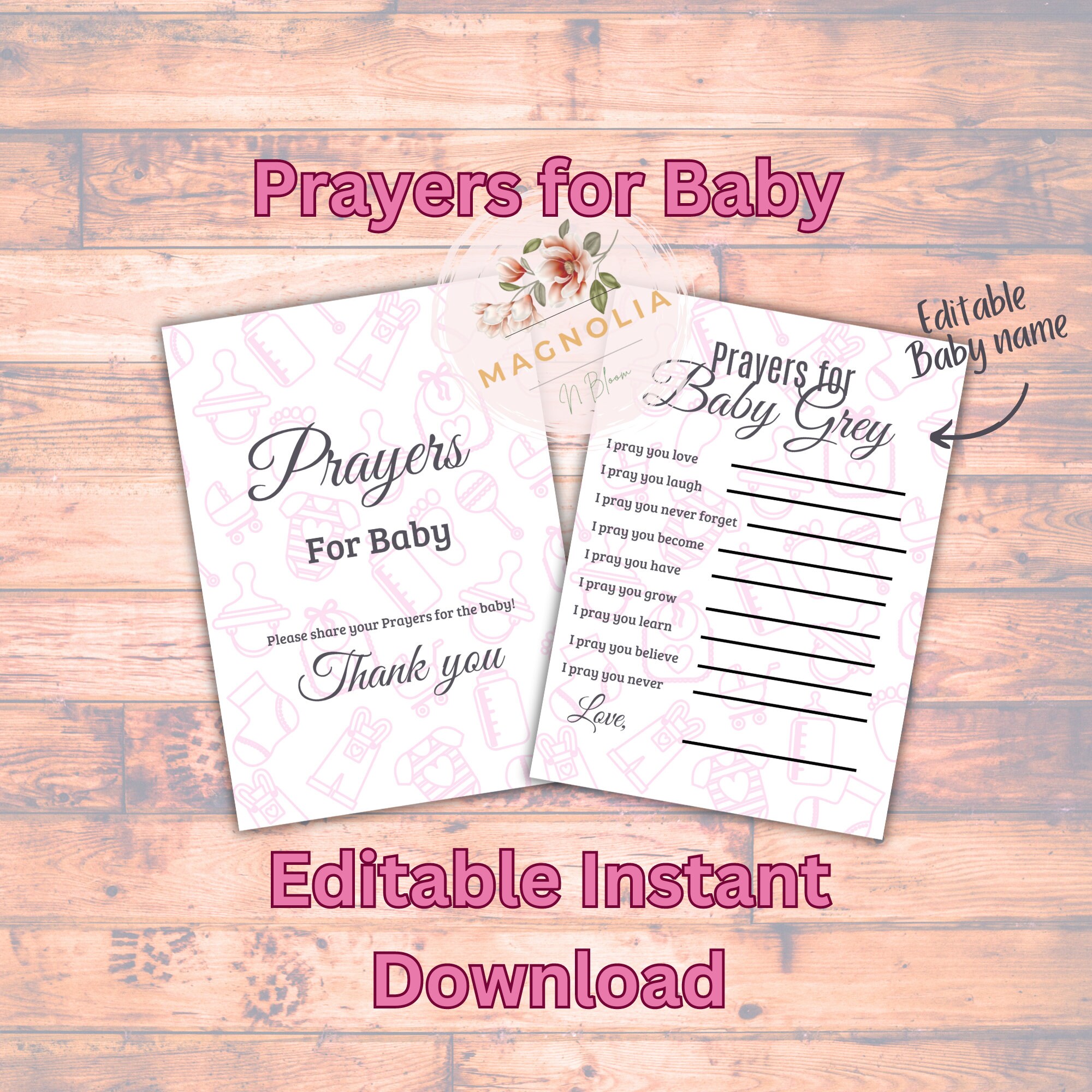 Prayers for Baby Sign &amp; Card Printable, Elegant Baby Shower DIY ...
