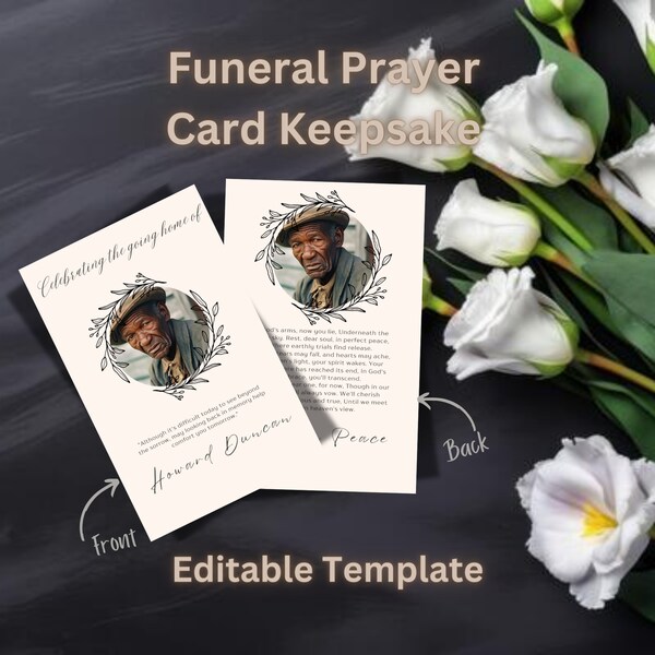 Prayer Card Template, Memorial Prayer Card, Minimalist Funeral, Prayer Poem, Obituary, 100% Editable, Instant Download, Funeral Keepsake
