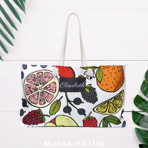 Fruits Name Weekender Tote Bag, Oversized Perosonalized Bag, Bag For Women, Travel Bag, Beach Bag, Accessories, Gift for All Occasions