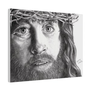 The Jesus Picture Original Pencil Drawing Portrait Print Matte Canvas 14&quot; x 11&quot; Stretched 0.75&quot; Crown of Thorns