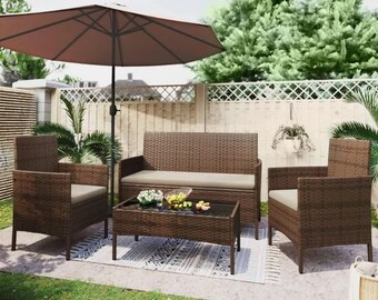 Outdoor Wicker Furniture Set: Garden Wicker Chairs for Backyard, Balcony, Porch, and Pool - 4-Piece Set