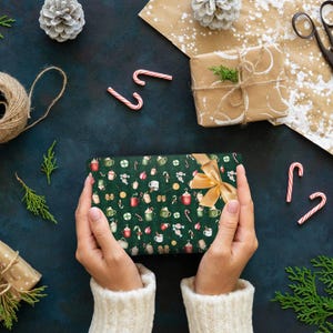 Christmas Treats Wrapping Paper | Holiday Hot Cocoa, Cookies & Candy Canes