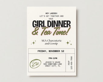 Girl Dinner And Tea Time Party Invitation, Girls Night Dinner House Party, Charcuterie Theme Party, Girls Night In