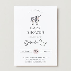 Cow Baby Shower Invitation, Gender Neutral Baby Shower, Minimalistic Baby Shower Theme, Baby Cow, Baby Girl, Baby Boy