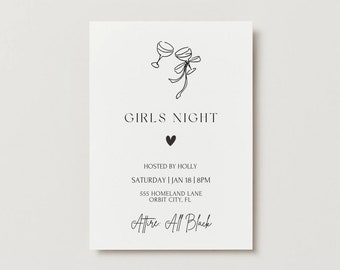 Girls Night Invitation, Dinner Party Invitation, Minimalistic Party Invite, Black and White, Neutral Theme, Girls-Night-In Dinner Party