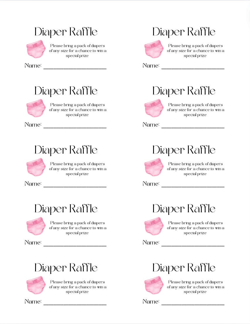 Diaper Raffle Baby Shower Cards Baby Girl Pink Diaper Raffle Baby Girl