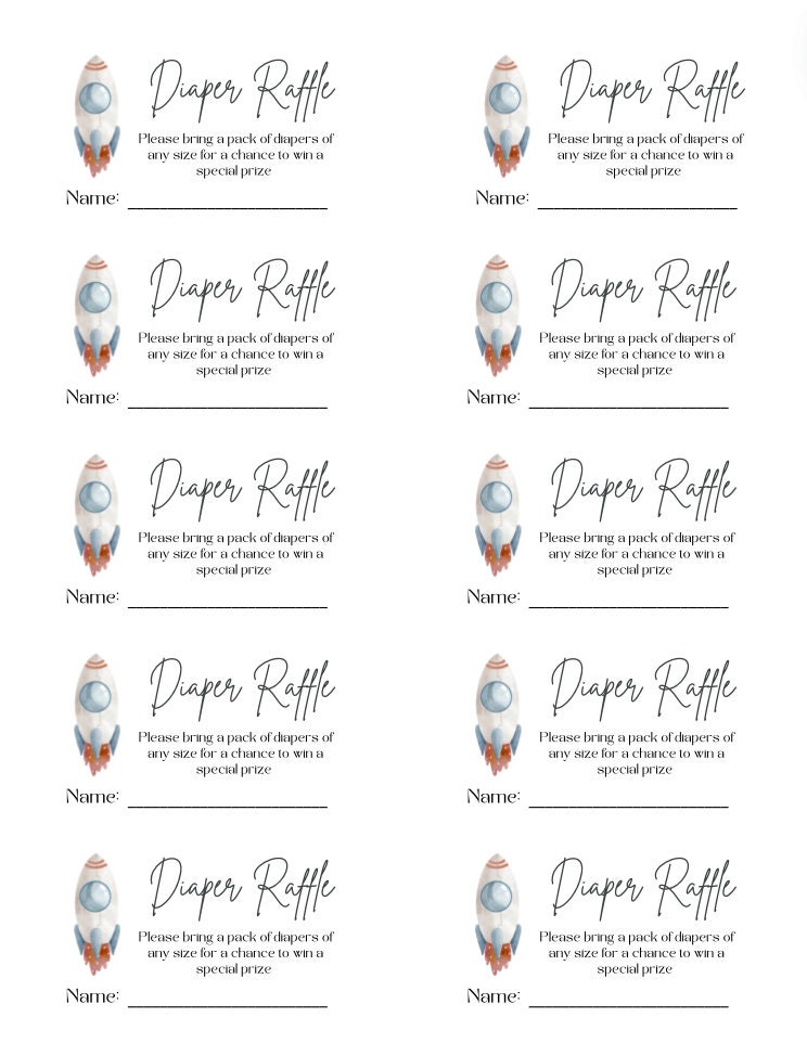 Space Theme Raffle Astronaut Space Theme Baby Shower Diaper Raffle Cards, Rocketship Space ...
