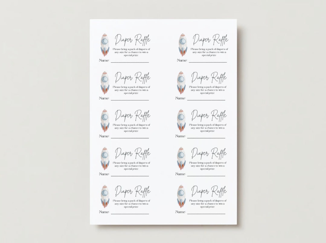 Space Theme Raffle Astronaut Space Theme Baby Shower Diaper Raffle Cards, Rocketship Space ...