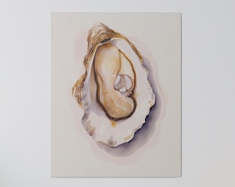 Oyster Print Canvas Wall Art - Oyster Wall Art - Oyster Painting - Beachy Wall Art - Beach House Decor - Watercolor Oyster