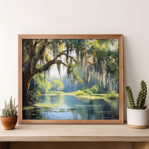 Nature Art | Spanish Moss Painting Print | River Art | Vintage Spanish Moss Digital Print | Home Decor | Bedroom Wall Decor