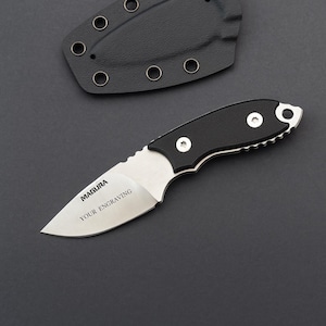 Fixed mini knife for tourism, camping, kydex, g10, steel, gift, custom knife, engraving