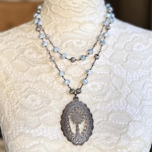 Handcrafted Dreamy Vintage Monstrance Pendant Necklace with Electroplated Glass Beads - Eucharist Necklace - Vintage Catholic Necklace