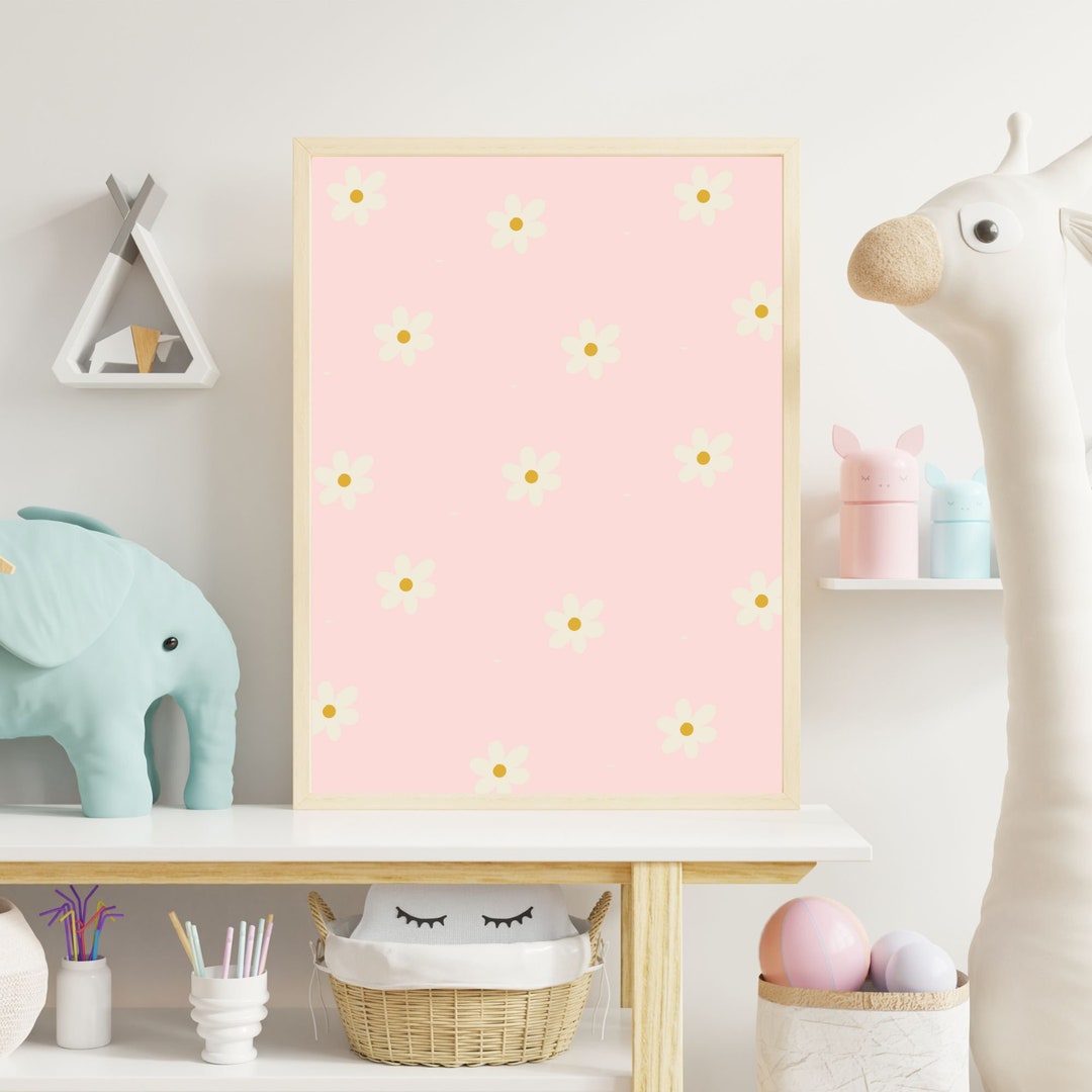 Pink Daisy Print Abstract Pink Daisy Print, Pink Daisy Art Set, Pink Nursery Decor ...