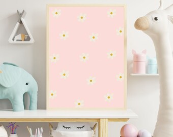 Abstract Pink Daisy Print, Pink Daisy Art Set, Pink Nursery Decor, Flower Decor for Nursery, Girls Bedroom Decor, Abstract Flower Art