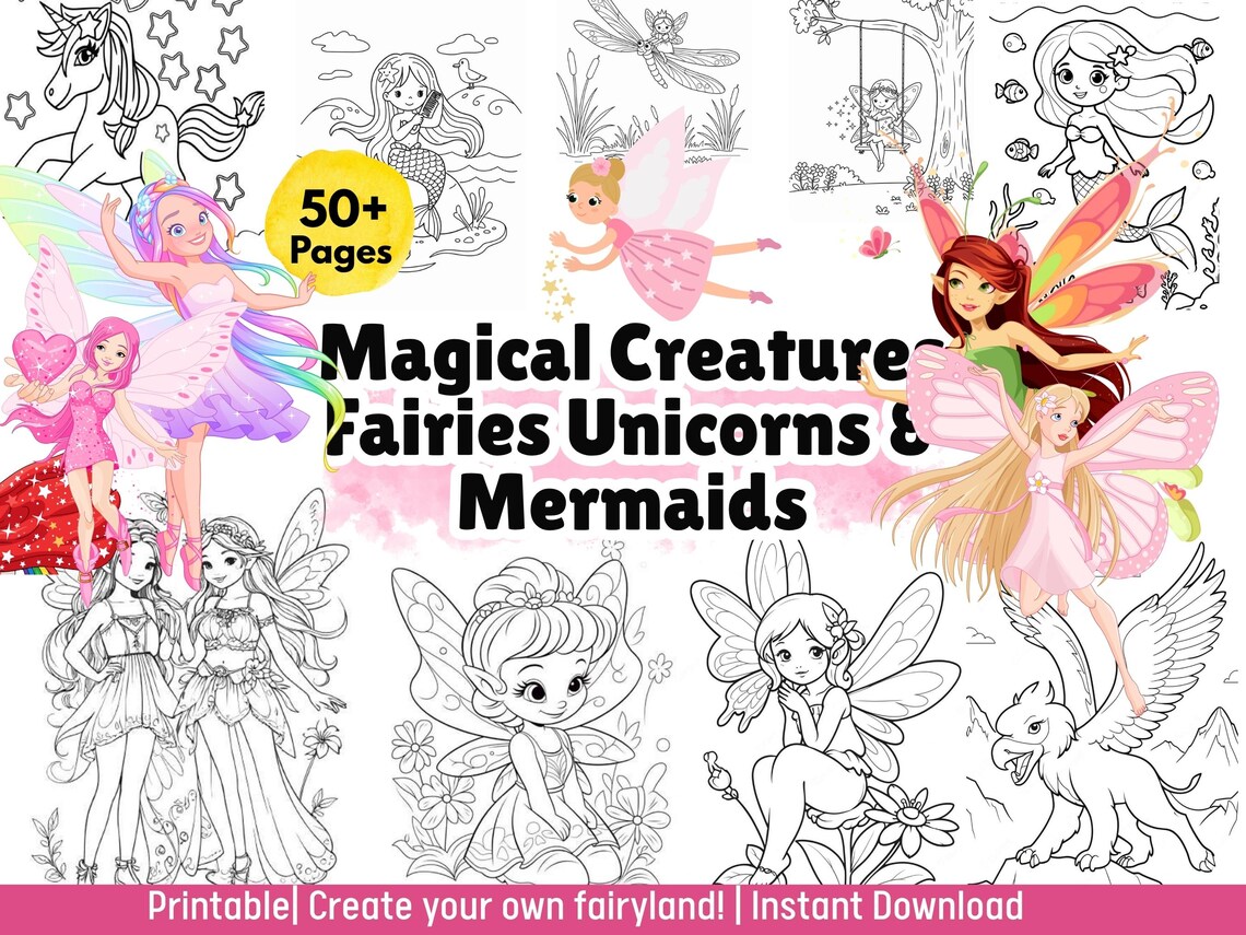 Fairies Printable Coloring Pages 50 Girl 4th Birthday Party Favor ...