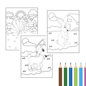 Farm coloring pages printable bundle for kids. Includes 50+ fun pages with tractors, cows, pigs, and chickens — perfect for preschool, kindergarten, and birthday party activities.