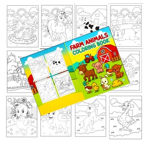 Farm coloring pages printable bundle for kids. Includes 50+ fun pages with tractors, cows, pigs, and chickens — perfect for preschool, kindergarten, and birthday party activities.