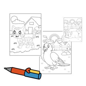 Farm coloring pages printable bundle for kids. Includes 50+ fun pages with tractors, cows, pigs, and chickens — perfect for preschool, kindergarten, and birthday party activities.