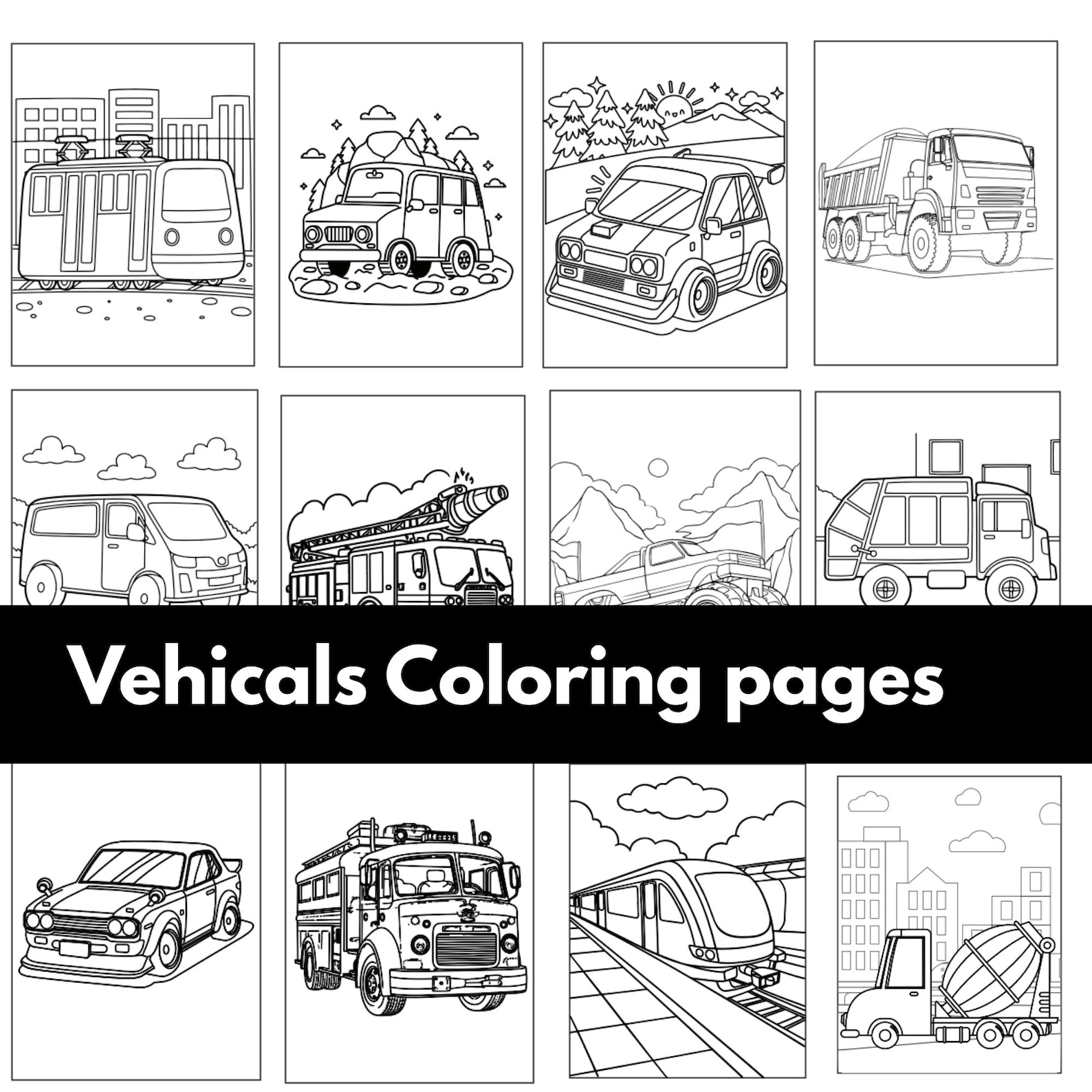 Vehicle Coloring Book for Kids: 50 Fun Car & Truck Pages (PDF Download ...