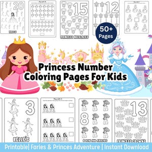Disney Princes Number Coloring Pages Girl Activity Book Princess Birthday Party Favor Kids Coloring Busybook Fairy Tale Maths Coloring Pages