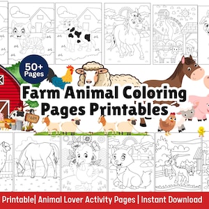 Farm Coloring Pages Printable 50+ For Preschool & Kindergarten Kids Tractor, Cow, Pig, Chicken Farm Activity Book Birthday Party Favor image 1