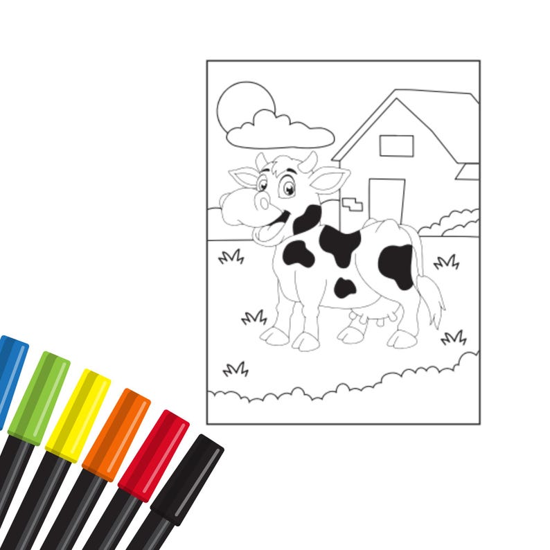 Farm coloring pages printable bundle for kids. Includes 50+ fun pages with tractors, cows, pigs, and chickens — perfect for preschool, kindergarten, and birthday party activities.