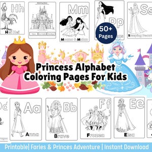Princess Alphabet Coloring Pages 24+ Girls Birthday Party Favor Activity Book For Kindergarten & Homeschooler Baby Girl Activity Book
