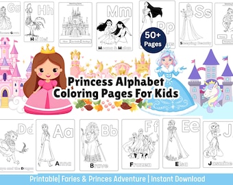 Princess Alphabet Coloring Pages 24+ Girls Birthday Party Favor Activity Book For Kindergarten & Homeschooler Baby Girl Activity Book