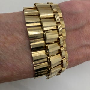 Pair of Vintage Gold Tone Mesh Link Bracelets - Bold Wide Design - Unique!
