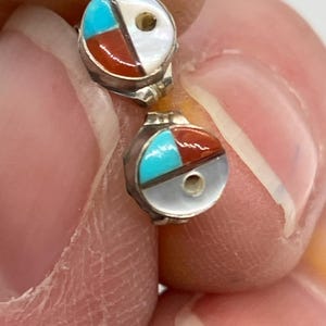 Vintage Sterling Silver Zuni Style Turquoise and Coral Earrings