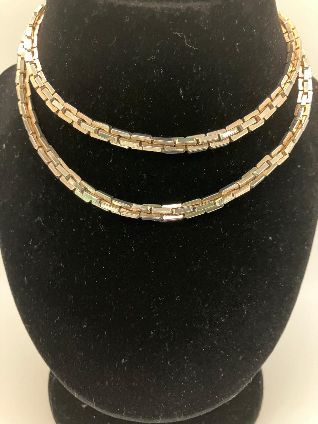 Vintage 80s Gold Tone Box Chain Necklace – Heavy Layered Statement ...