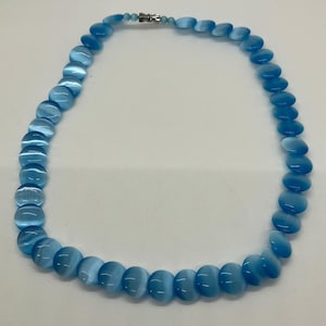 Vintage-Style Blue Cat&#39;s Eye Lucite Bead Necklace – Fiber Optic Glow – 18”