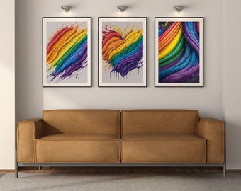 Pride Abstrakt Leinwanddruck Set - Regenbogen Wand Kunst Dekor - 3er Set Digitale Downloads | Druckbare Leinwand | Pride Month Exklusiv