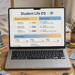 Mall för studentplanerare | Organiseringssystem för högskola med uppgifter, betyg och schema