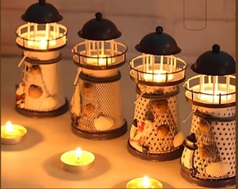 Cute Cartoon Lighthouse Candle Holder Lantern Home Decor Aromatherapy Candle Holder Home Desktop Decorative iron Lantern