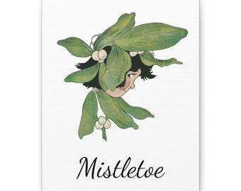 Vintage Mistletoe Baby Watercolor Art Print, Early 1900s, Artist Family Restored, Home Decor Gift, Holiday Wall Art